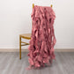 Cinnamon rose curly chiffon satin chair sashes draped over a chair.