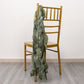 Dusty sage green curly chiffon satin chair sash on a gold chair.