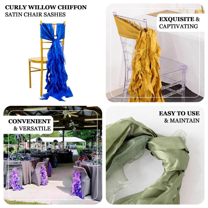 Beige curly willow chiffon satin chair sashes for elegant decor.