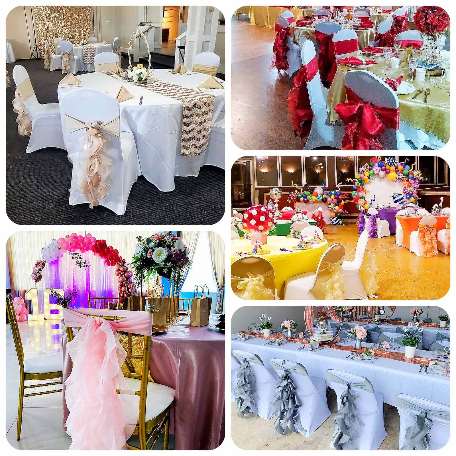 5 Pack Silver Curly Willow Chiffon Satin Chair Sashes