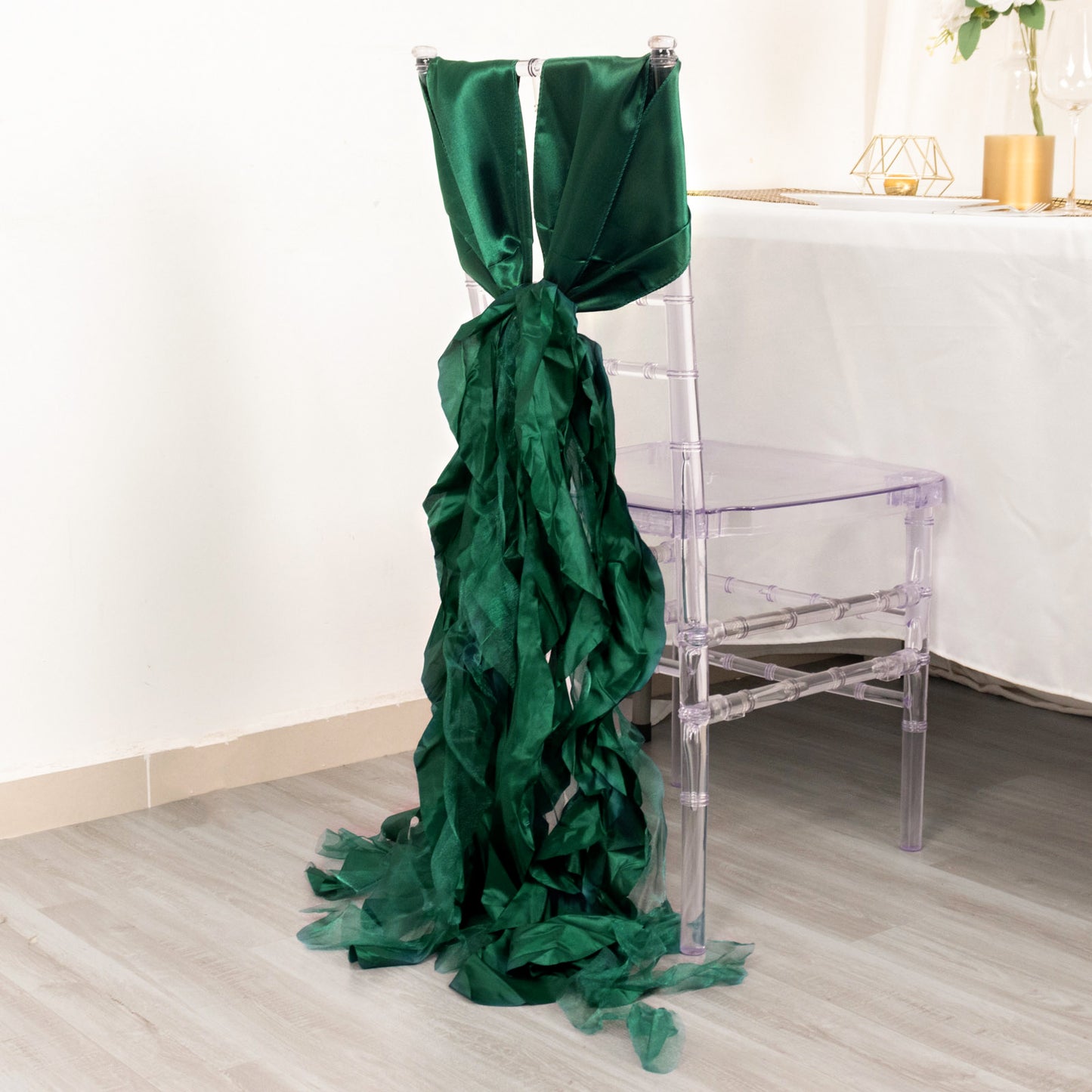 emerald green curly chiffon satin chair sash
