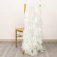 Ivory curly chiffon satin chair sash draped over a gold chair.