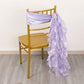 Lavender lilac chiffon satin chair sash draped on a gold chair.
