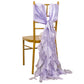 Lavender lilac chiffon satin chair sashes on a wooden chair. #whtbkgd