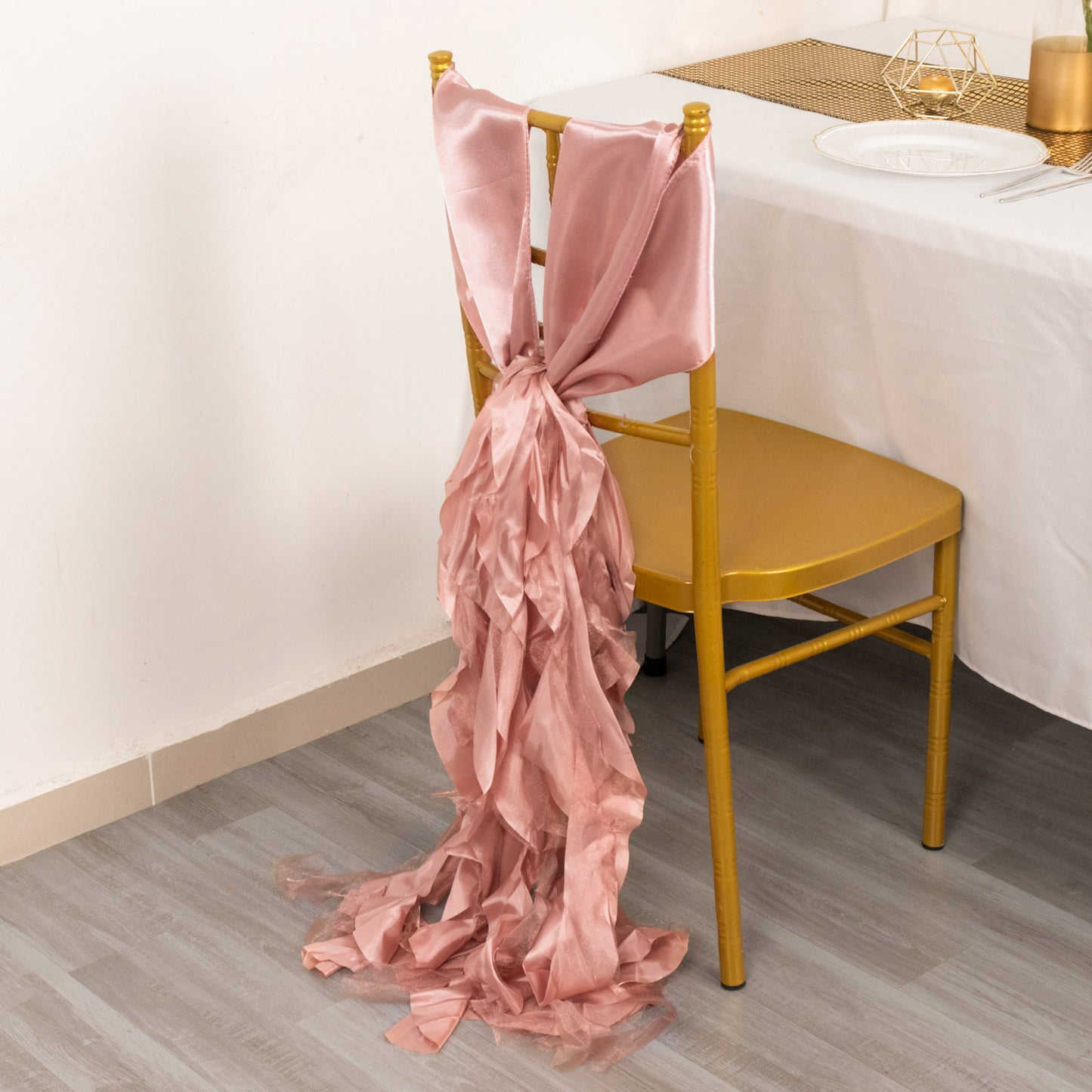 5 Pack Mauve Curly Willow Chiffon Satin Chair Sashes