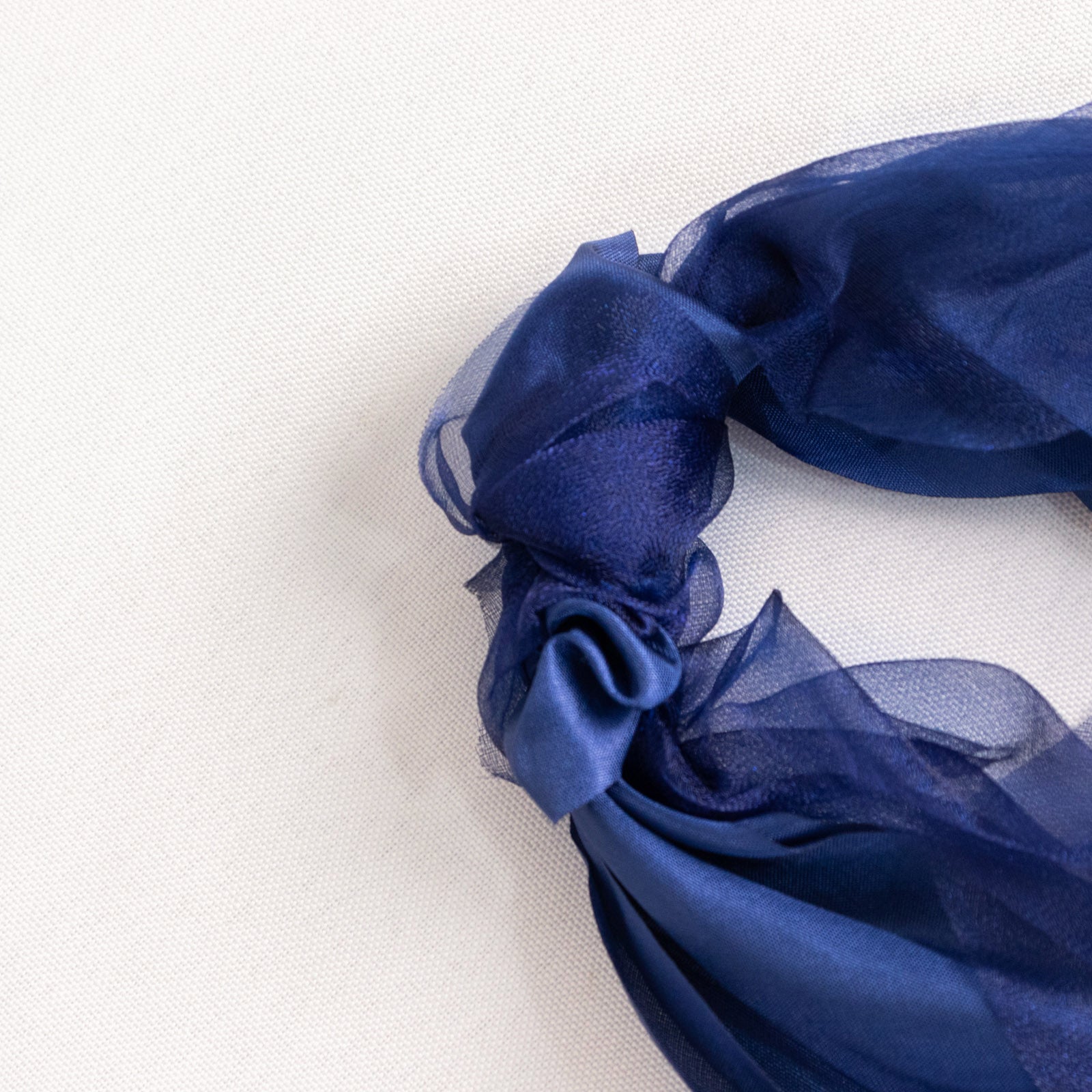 Navy blue curly willow chiffon satin chair sash.