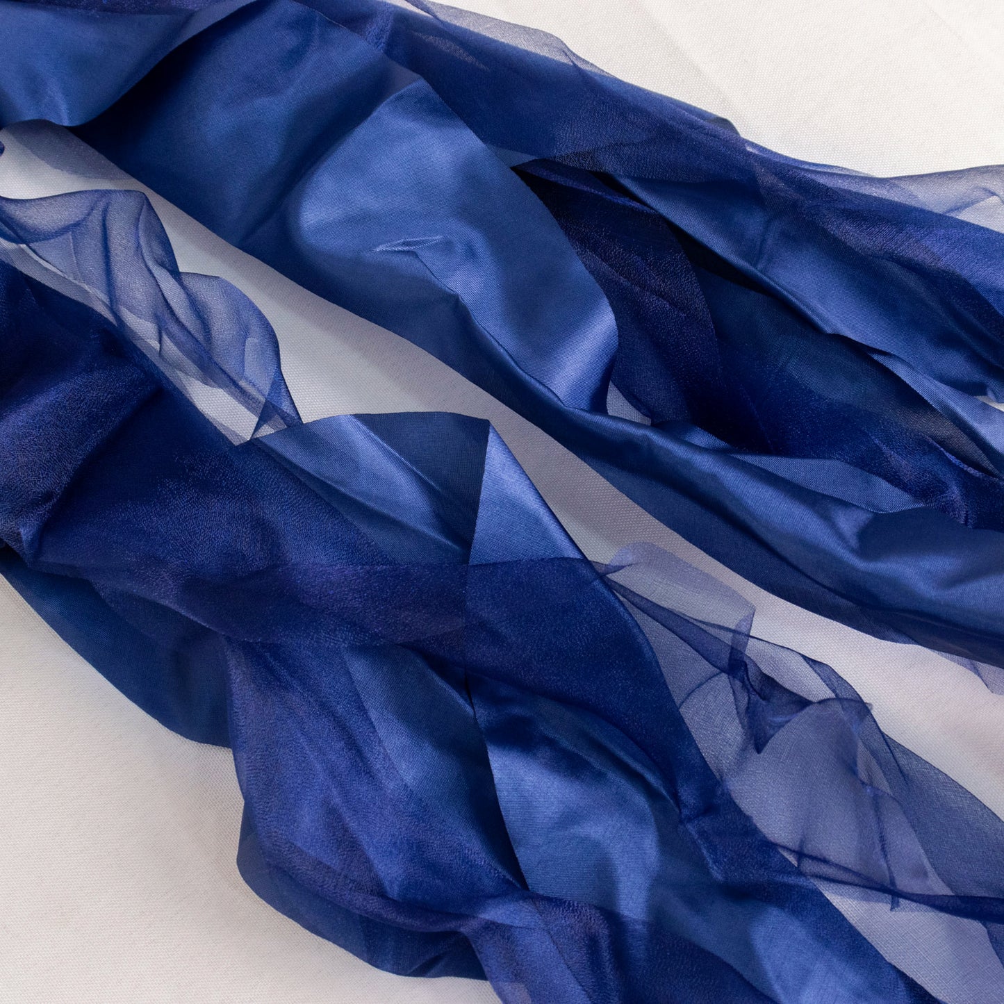Navy blue chiffon satin chair sashes in a 5 pack.