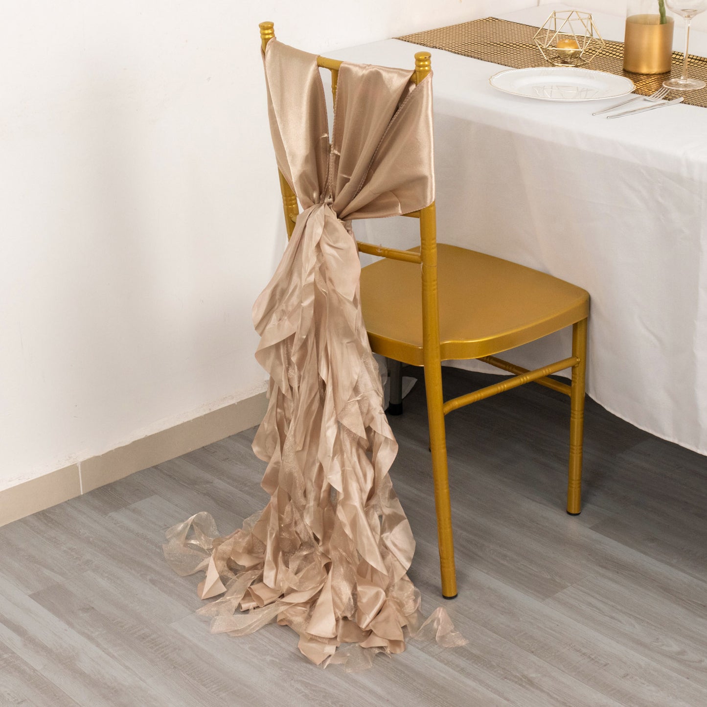 5 Pack Nude Curly Willow Chiffon Satin Chair Sashes