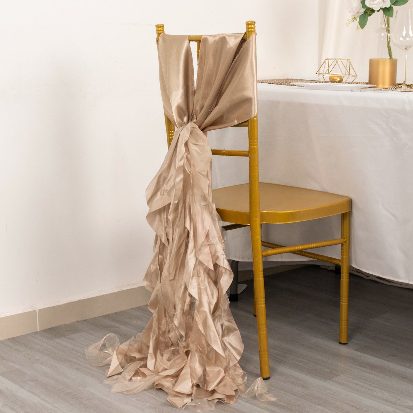 5 Pack Nude Curly Willow Chiffon Satin Chair Sashes