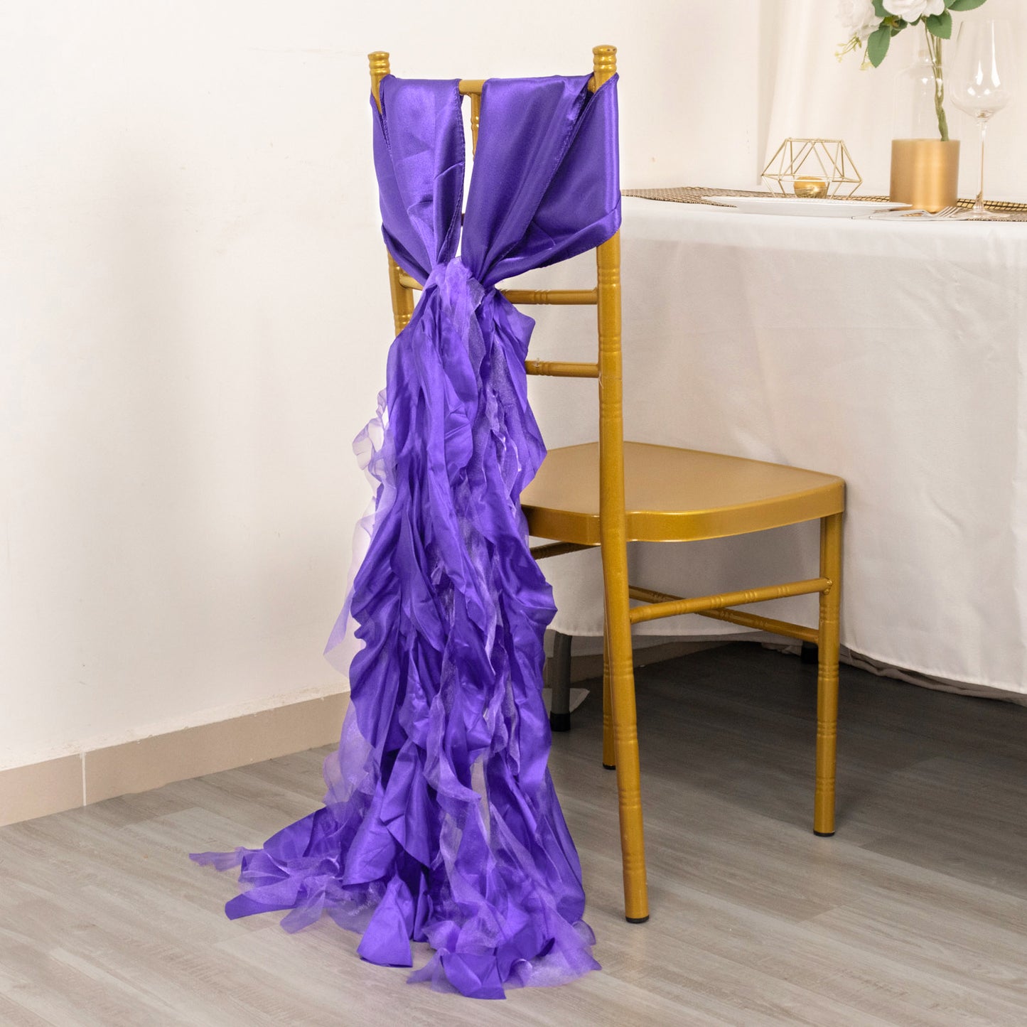 5 Pack Purple Curly Willow Chiffon Satin Chair Sashes