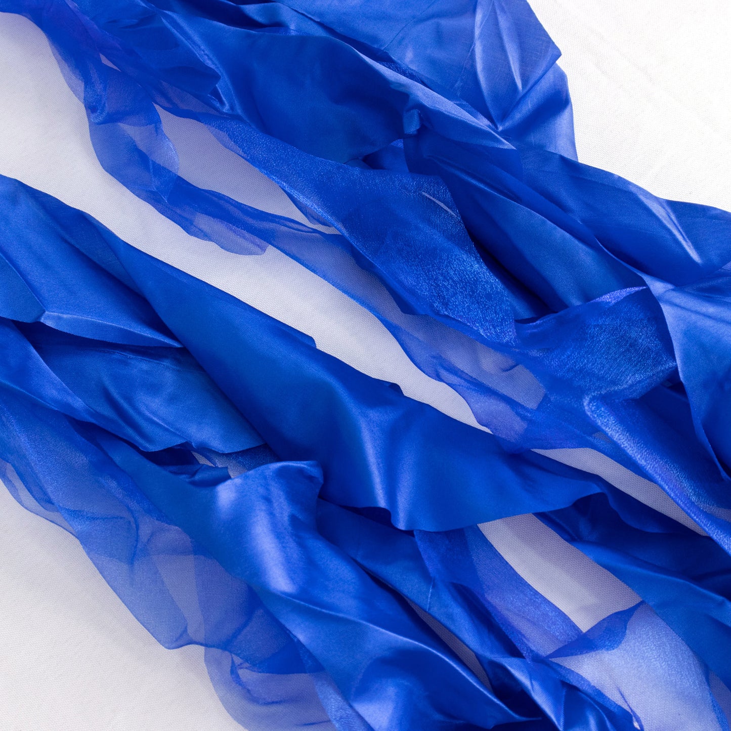 Royal blue curly chiffon satin chair sashes, set of 5.