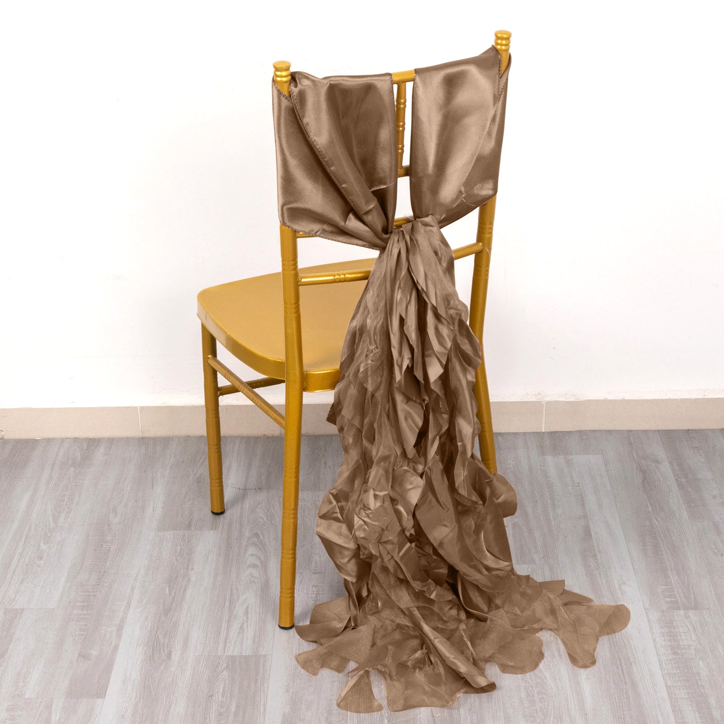 5 Pack Taupe Curly Willow Chiffon Satin Chair Sashes