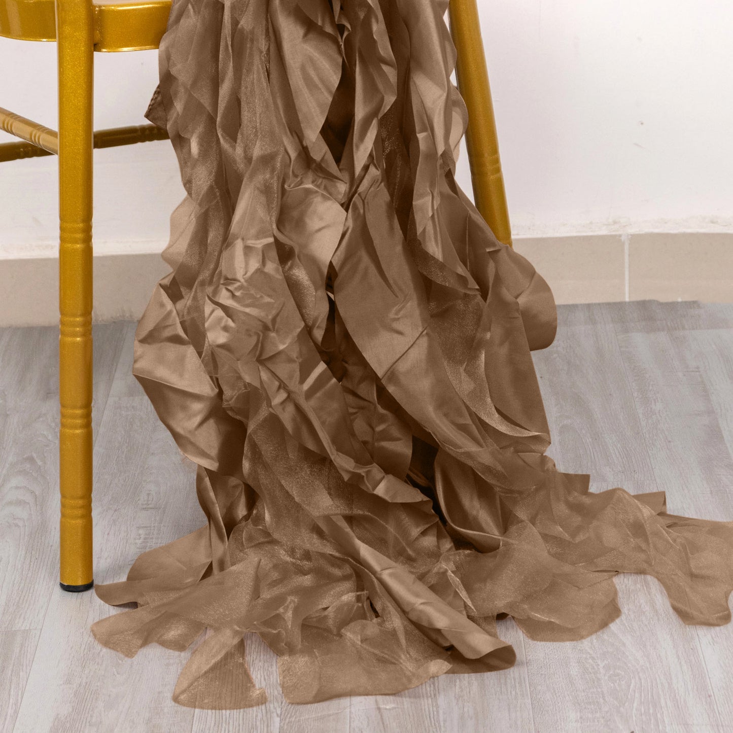 5 Pack Taupe Curly Willow Chiffon Satin Chair Sashes