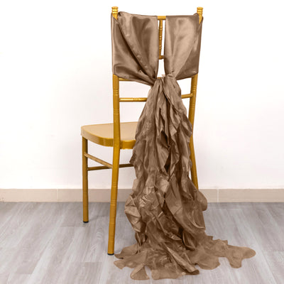 Elegant Design of Taupe Curly Willow Chiffon Satin Chair Sashes
