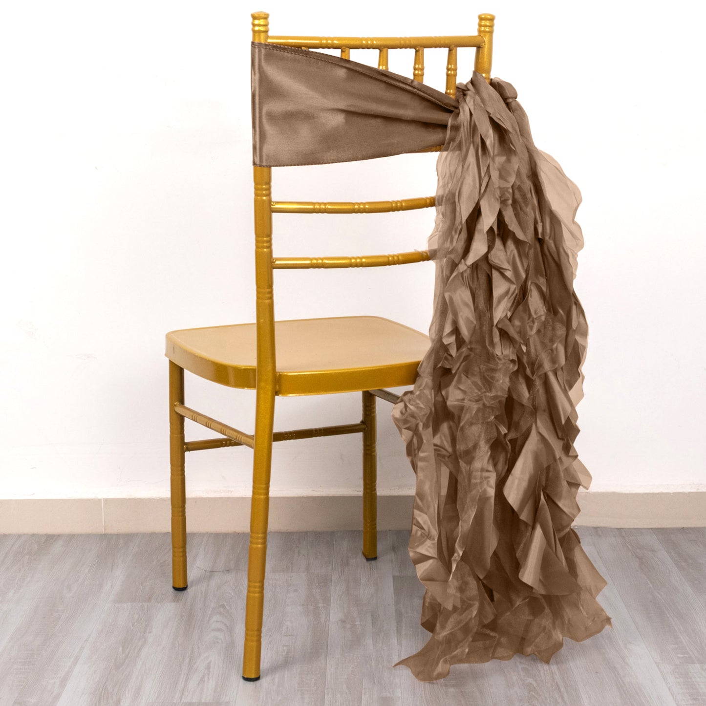 5 Pack Taupe Curly Willow Chiffon Satin Chair Sashes
