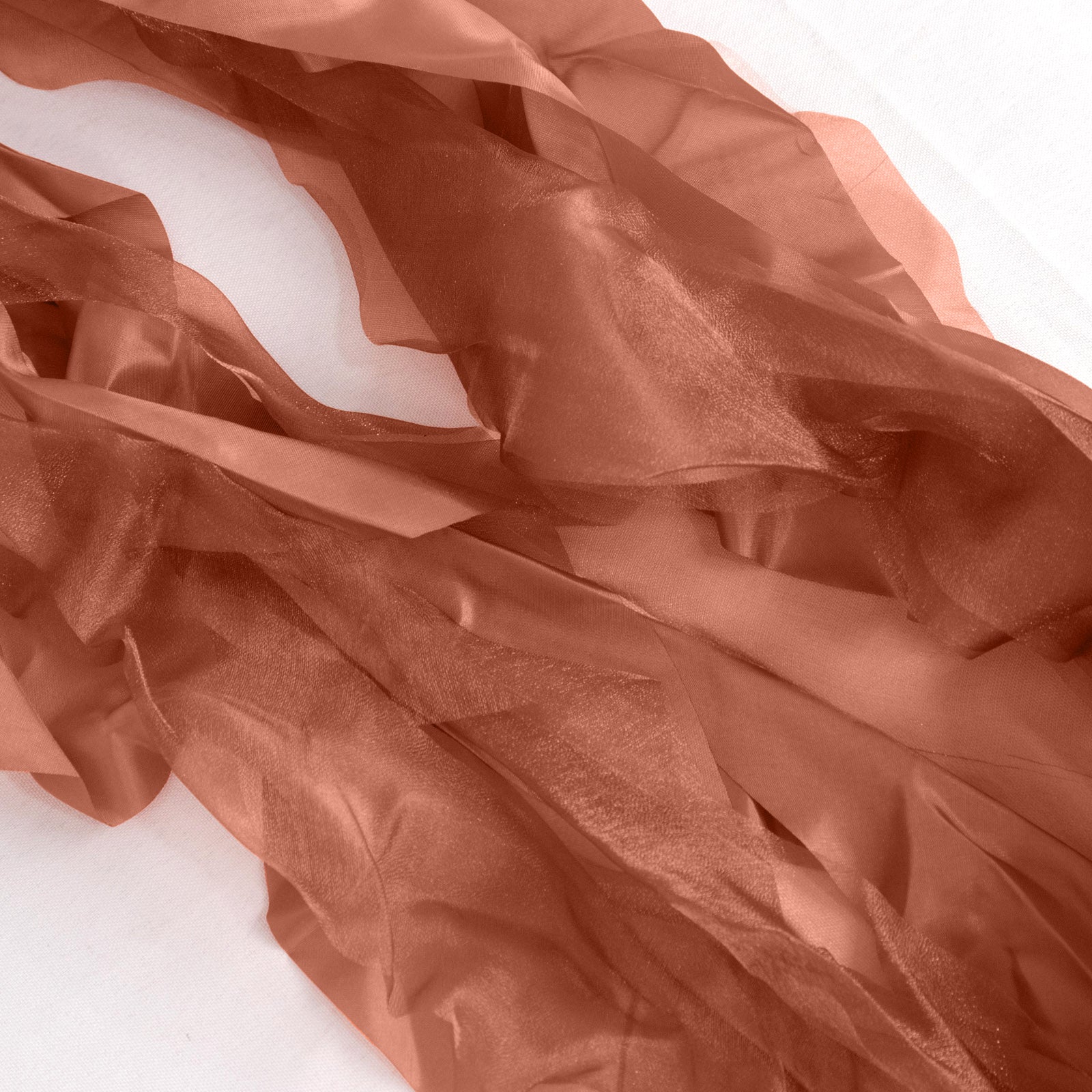 Terracotta curly willow chiffon satin chair sashes in a 5 pack.