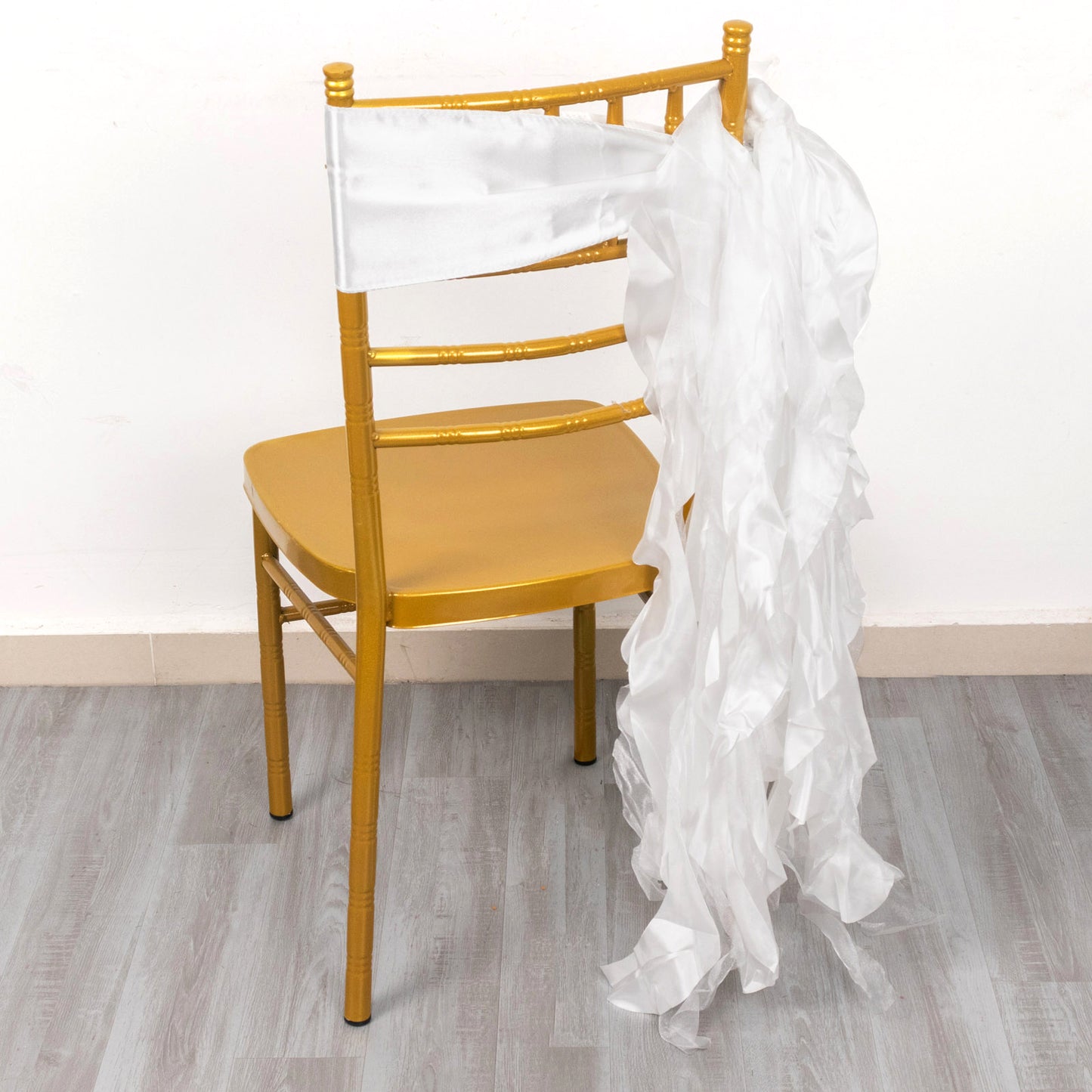 5 Pack White Curly Willow Chiffon Satin Chair Sashes