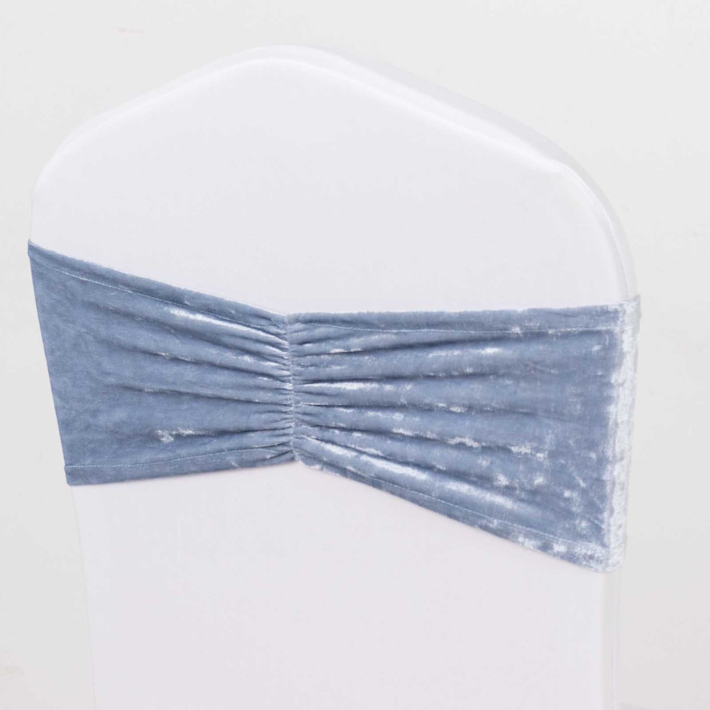 5 Pack Dusty Blue Premium Crushed Velvet Ruffle Chair Sash Bands, Decorative Wedding Chair Sashes