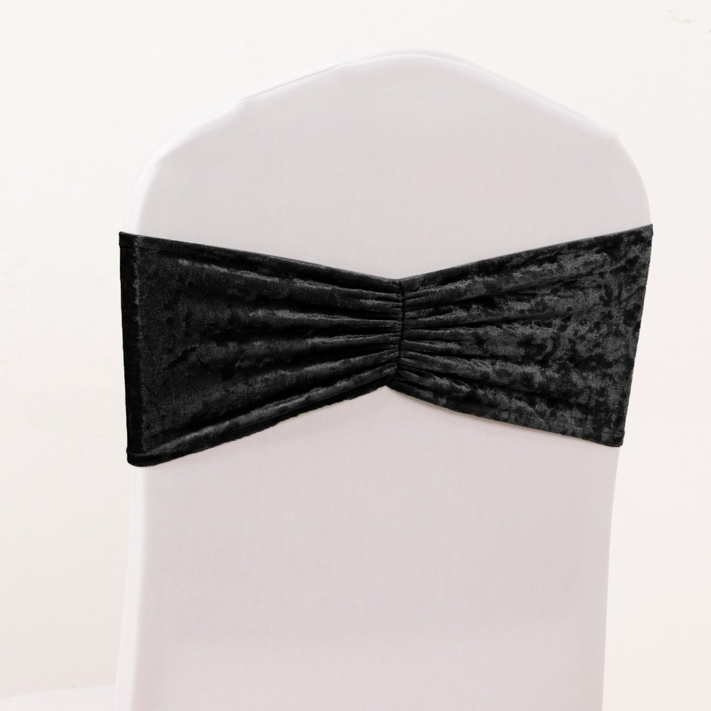 5 Pack Black Premium Crushed Velvet Ruffle Chair Sash Bands, Decorative Wedding Chair Sashes