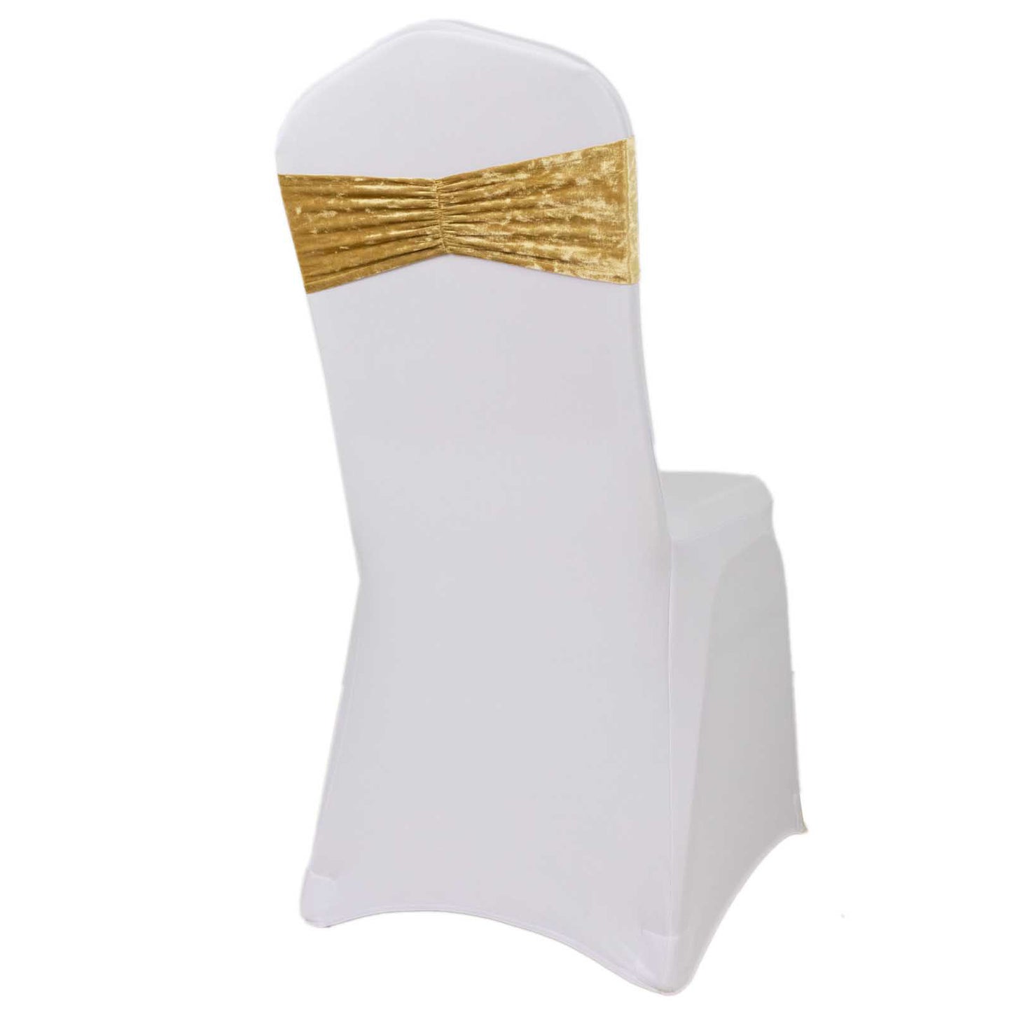 5 Pack Champagne Premium Crushed Velvet Ruffle Chair Sash Bands, Decorative Wedding Chair Sashes