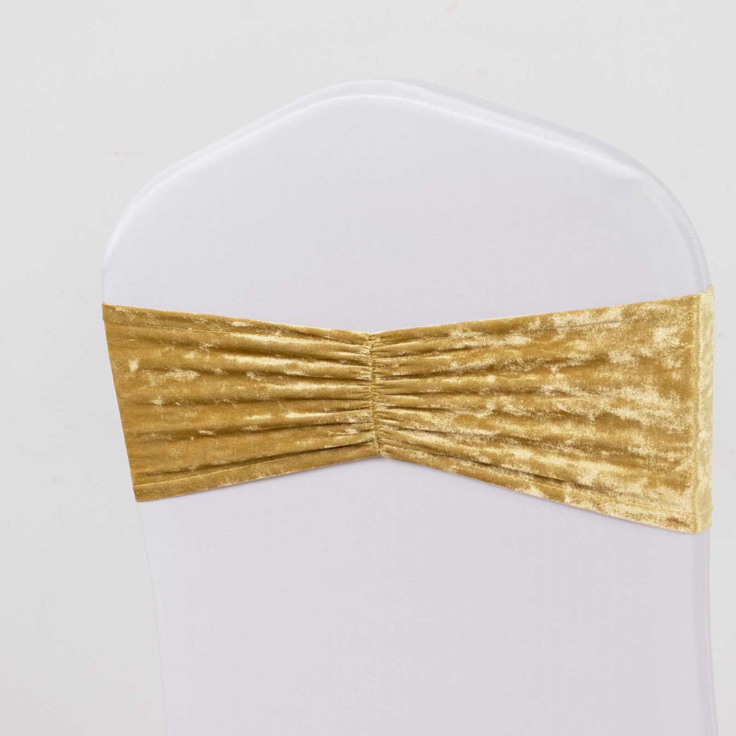 5 Pack Champagne Premium Crushed Velvet Ruffle Chair Sash Bands, Decorative Wedding Chair Sashes