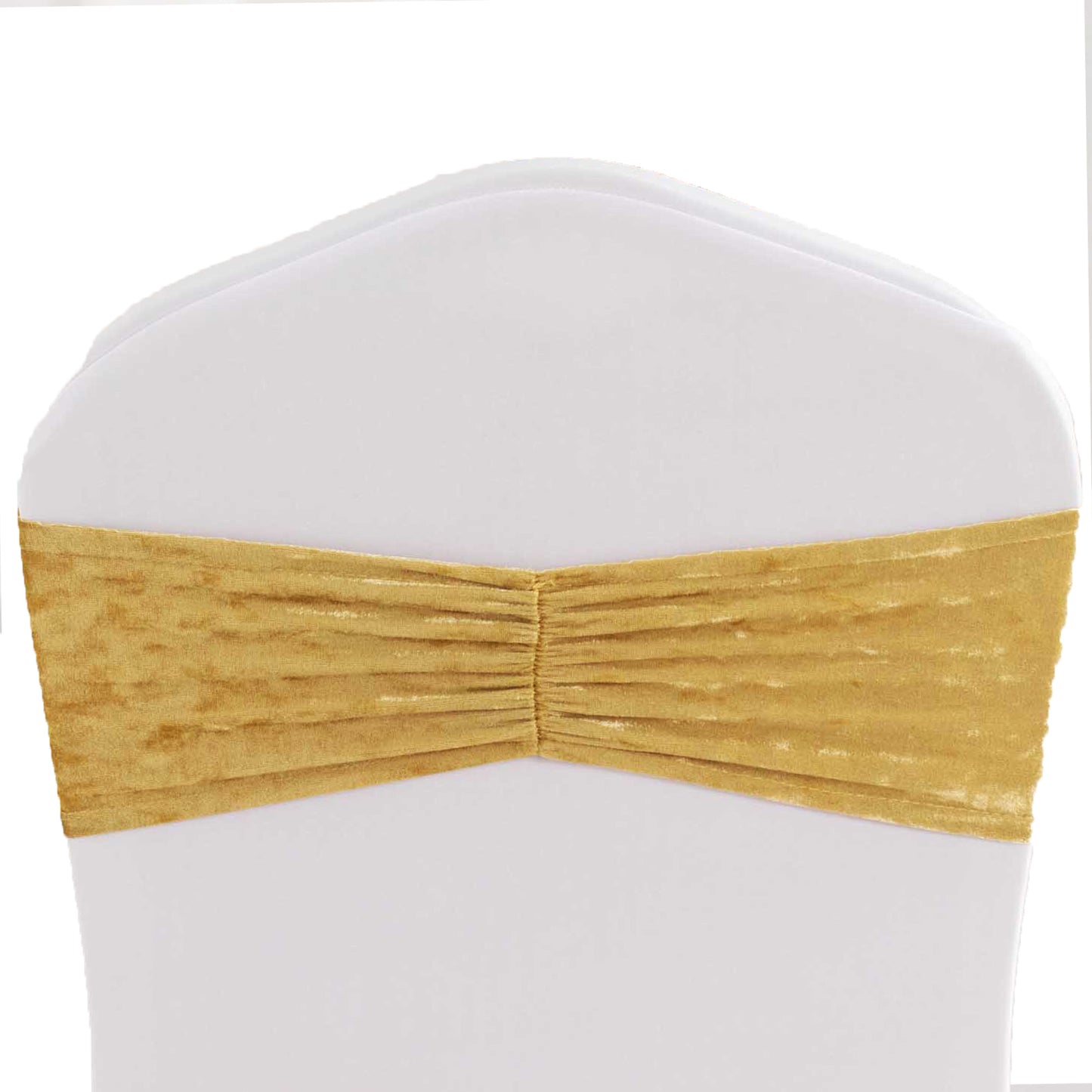 5 Pack Champagne Premium Crushed Velvet Ruffle Chair Sash Bands, Decorative Wedding Chair Sashes