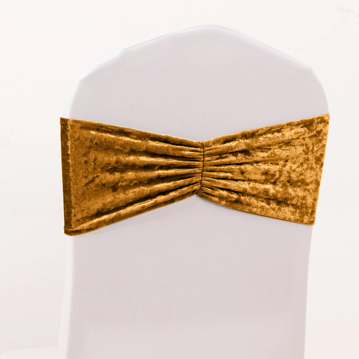 5 Pack Gold Premium Crushed Velvet Ruffle Chair Sash Bands, Decorative Wedding Chair Sashes