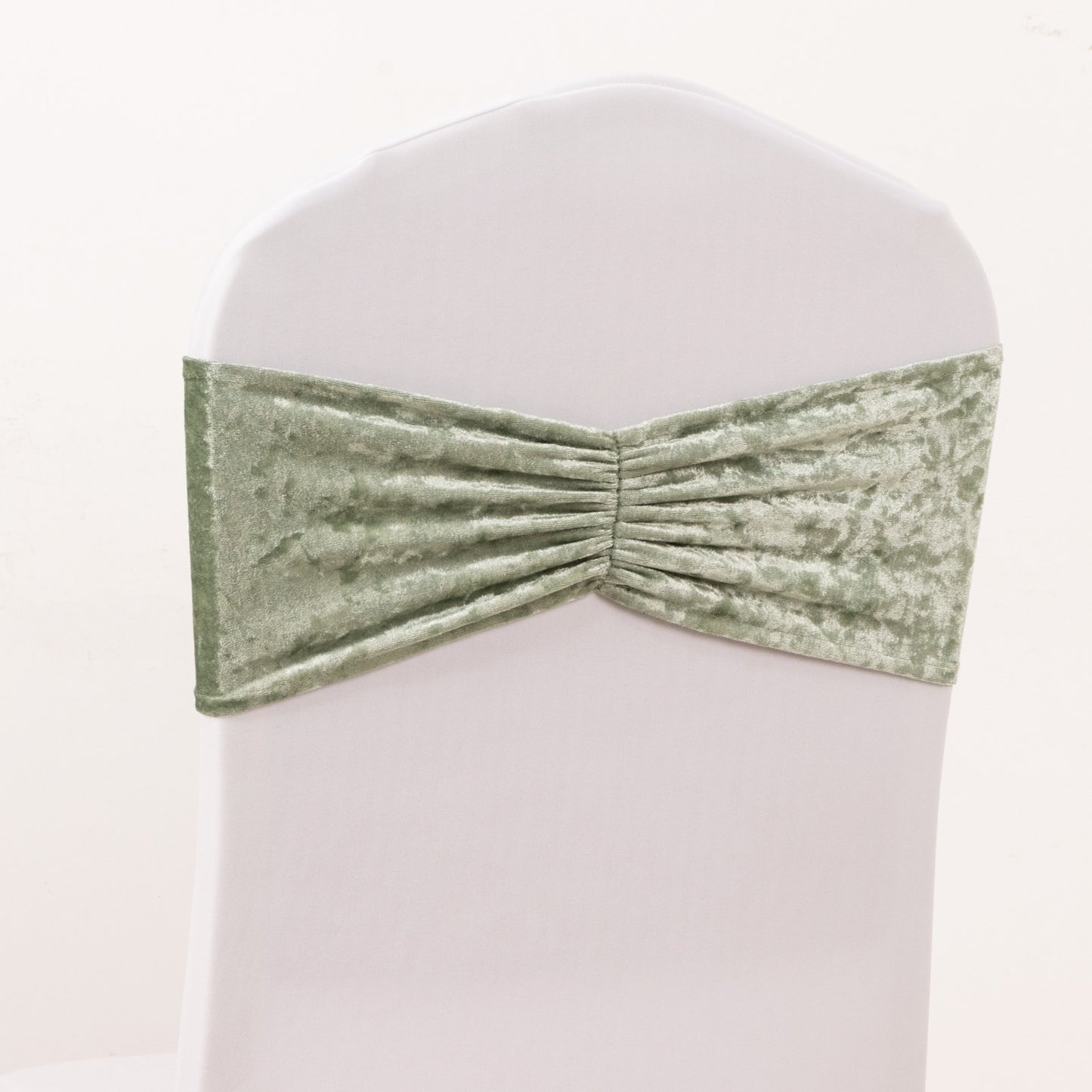 5 Pack Sage Green Premium Crushed Velvet Ruffle Chair Sash Bands, Decorative Wedding Chair Sashes