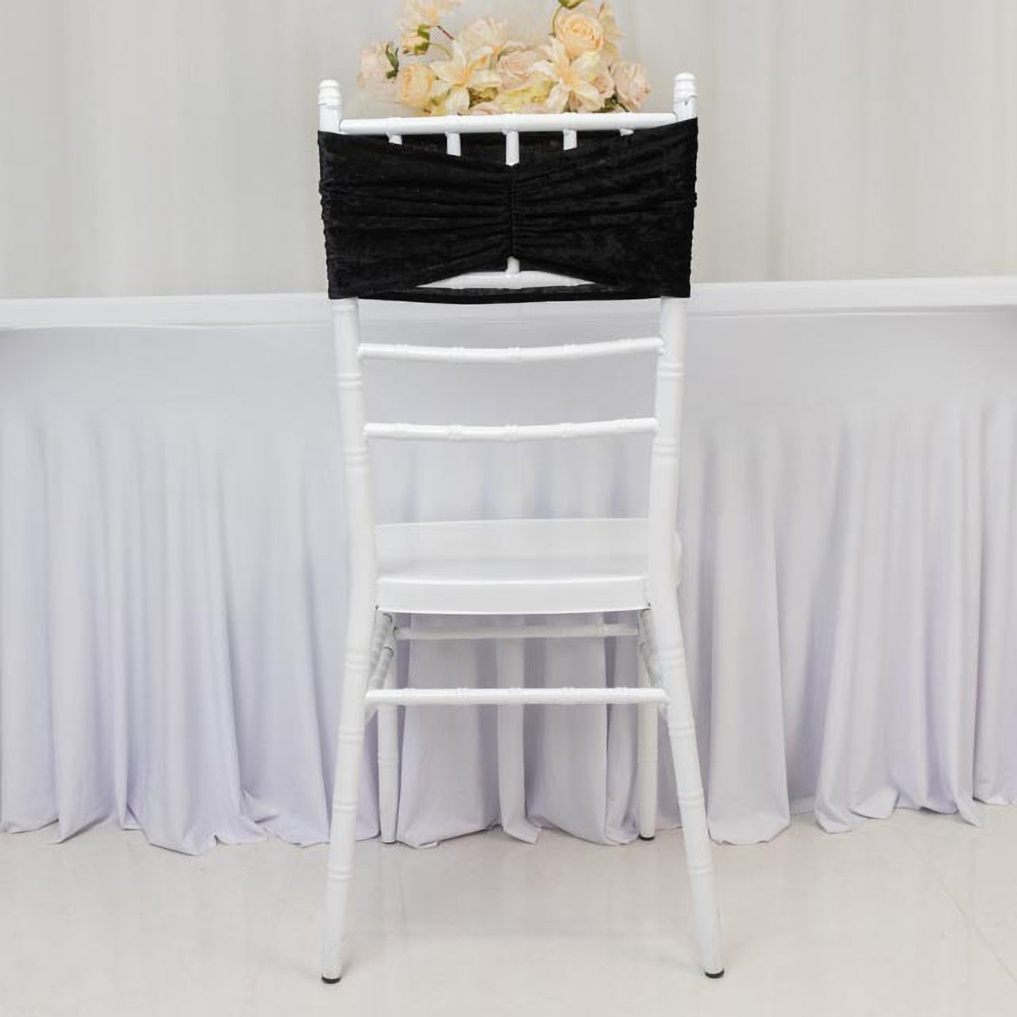 5 Pack Crushed Velvet Chair Bands Black Wide Ruffle Style - Textured Chair Sashes for Stunning Event Decor - 8"x15"