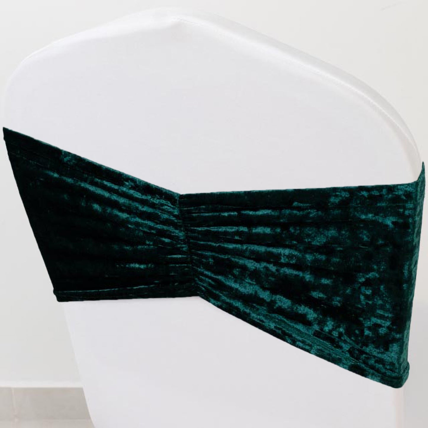5 Pack Crushed Velvet Chair Bands Hunter Emerald Green Wide Ruffle Style - Textured Chair Sashes for Stunning Event Decor - 8"x15"