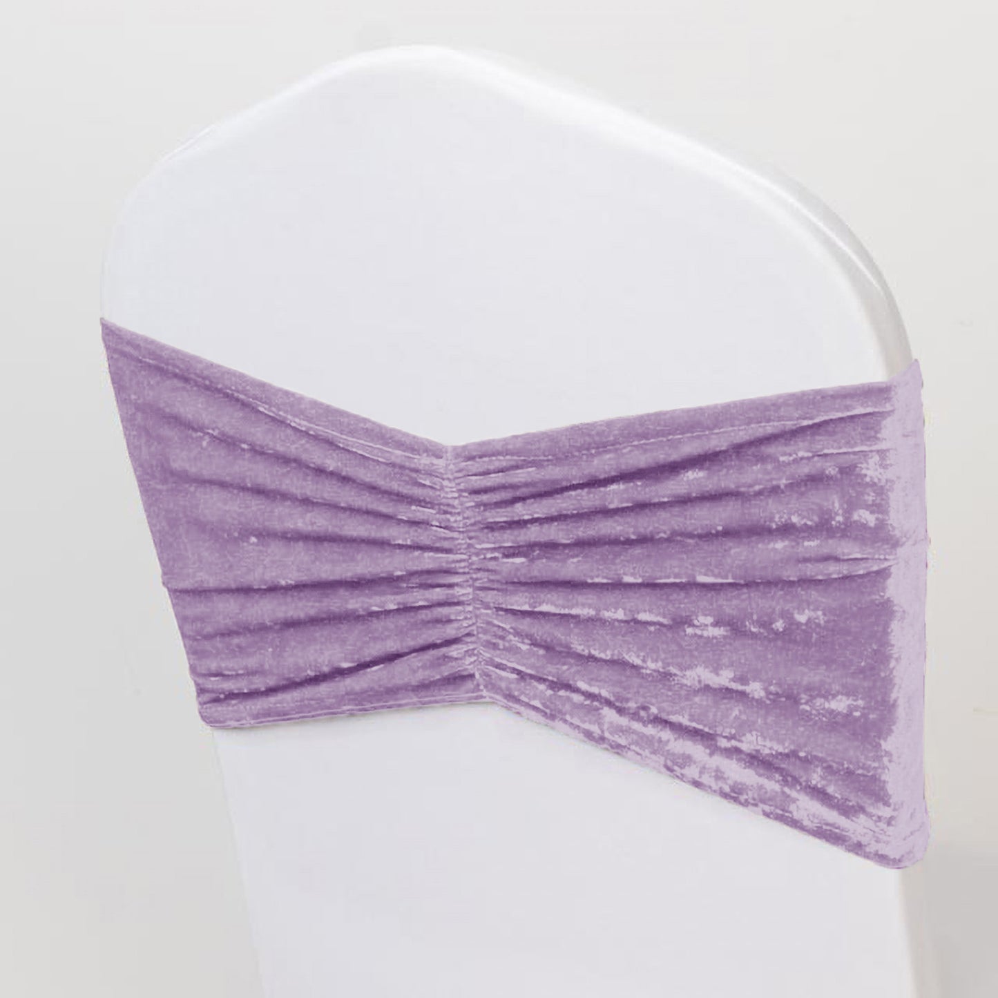 5 Pack Crushed Velvet Chair Bands Lavender Lilac Wide Ruffle Style - Textured Chair Sashes for Stunn