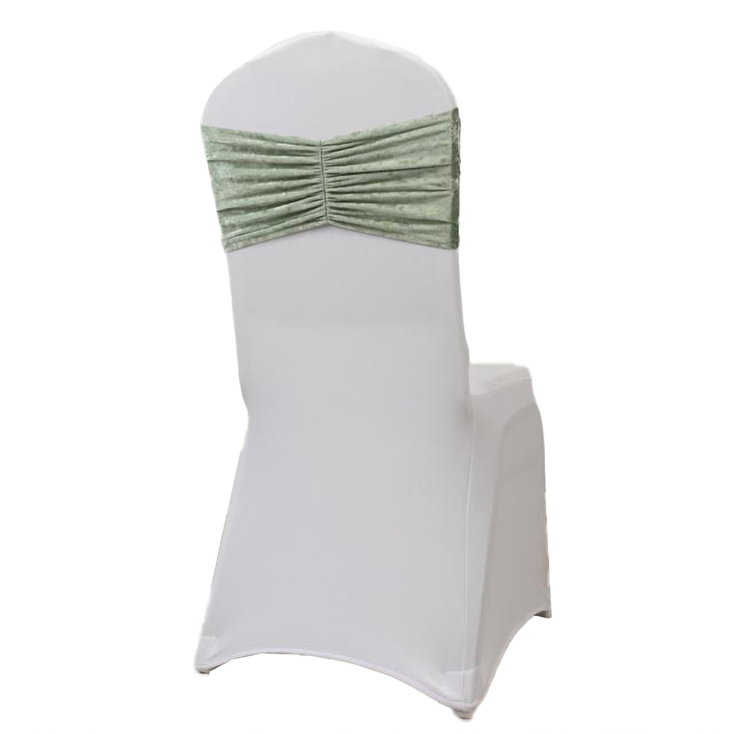 5 Pack Crushed Velvet Chair Bands Sage Green Wide Ruffle Style - Textured Chair Sashes for Stunning Event Decor - 8"x15"