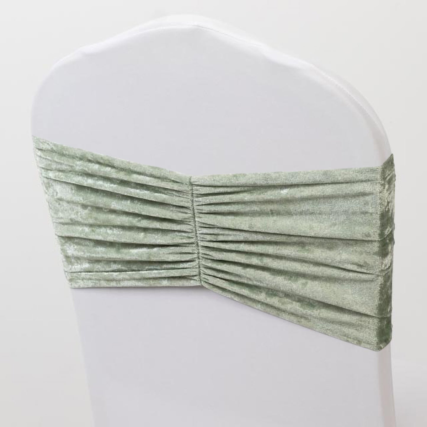 5 Pack Crushed Velvet Chair Bands Sage Green Wide Ruffle Style - Textured Chair Sashes for Stunning Event Decor - 8"x15"