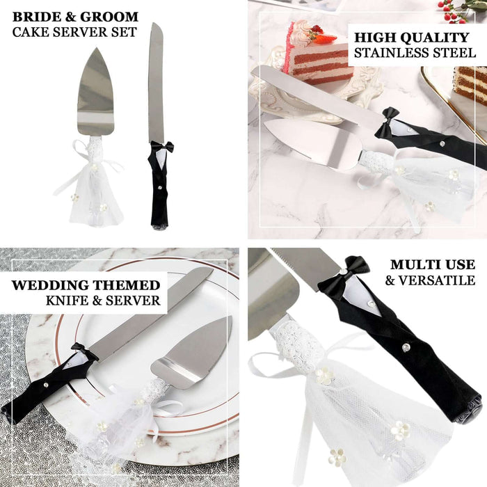Bride and Groom Cake Server Set - Stainless Steel Wedding Cake Knife And Server Set