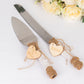 Natural Rustic Burlap Lace Wedding Cake Knife Server Souvenir Set, Stainless Steel Gift Server Set Pre-Packed with White Gift Box and Heart Tags
