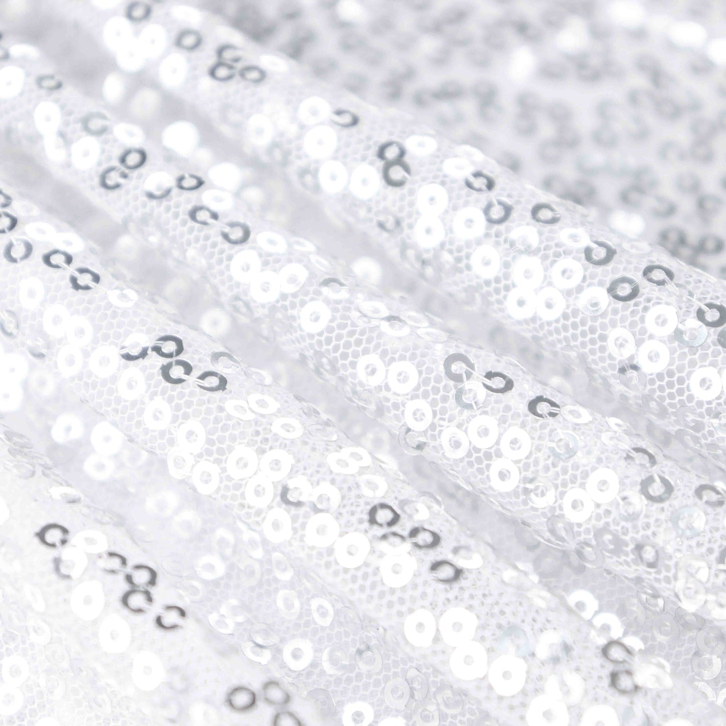 Sparkly silver sequin pleated satin table skirt with velcro strip. #whtbkgd