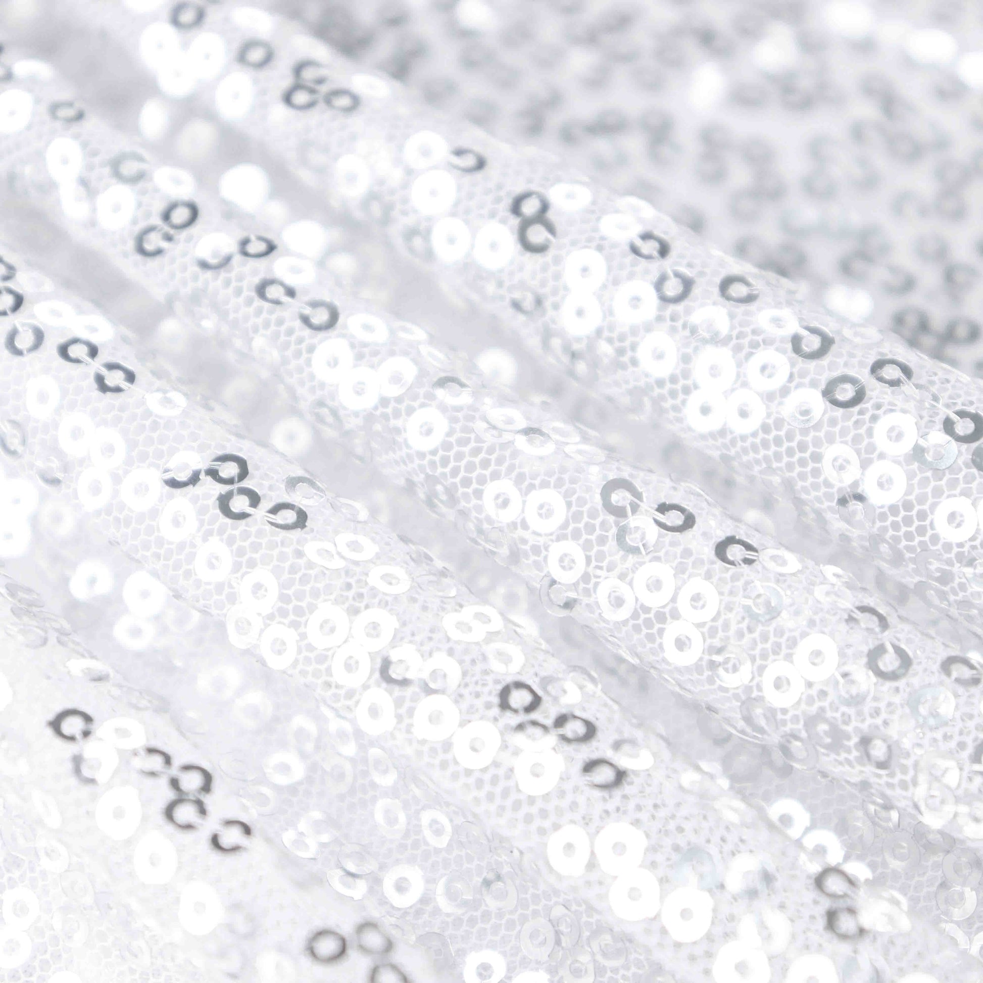 Sparkly silver sequin pleated satin table skirt with velcro strip. #whtbkgd