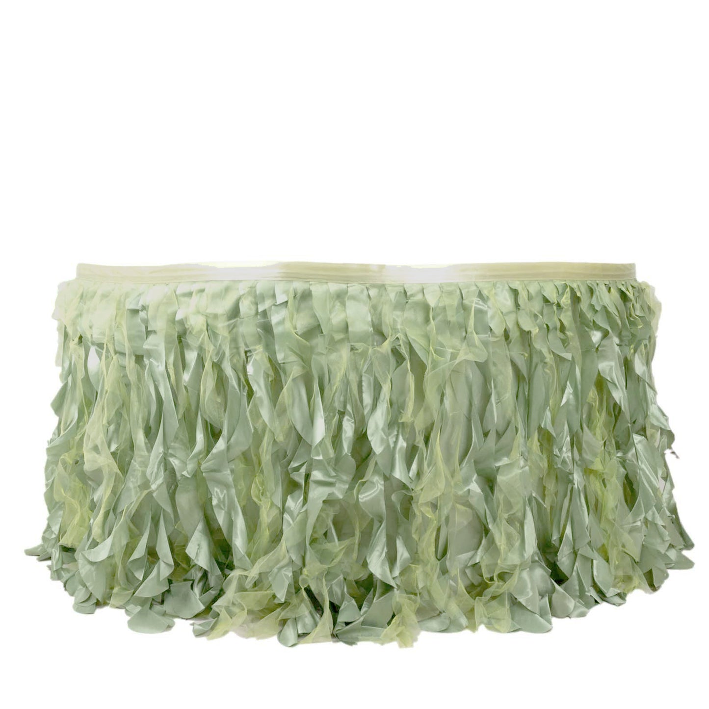 14ft Sage Green Curly Willow Taffeta Table Skirt