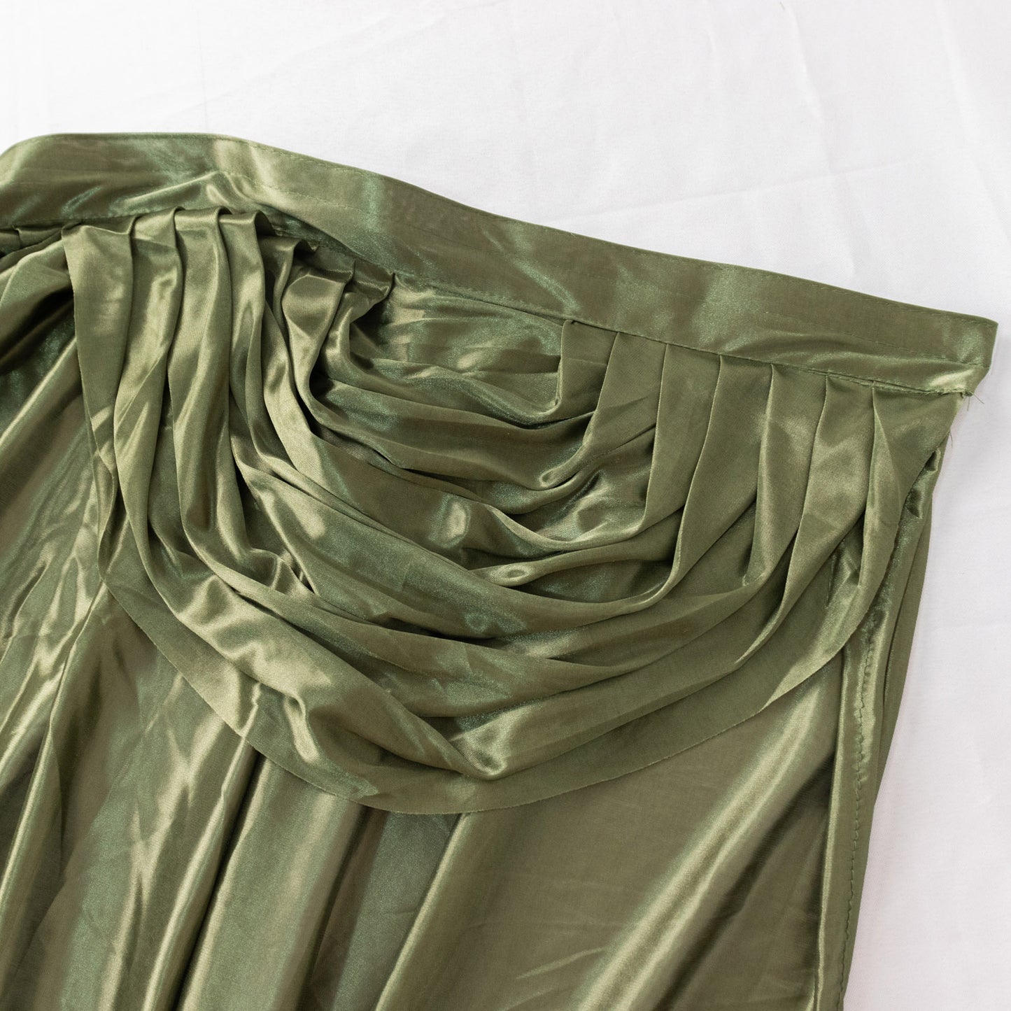 14ft Dusty Sage Green Pleated Satin Double Drape Table Skirt