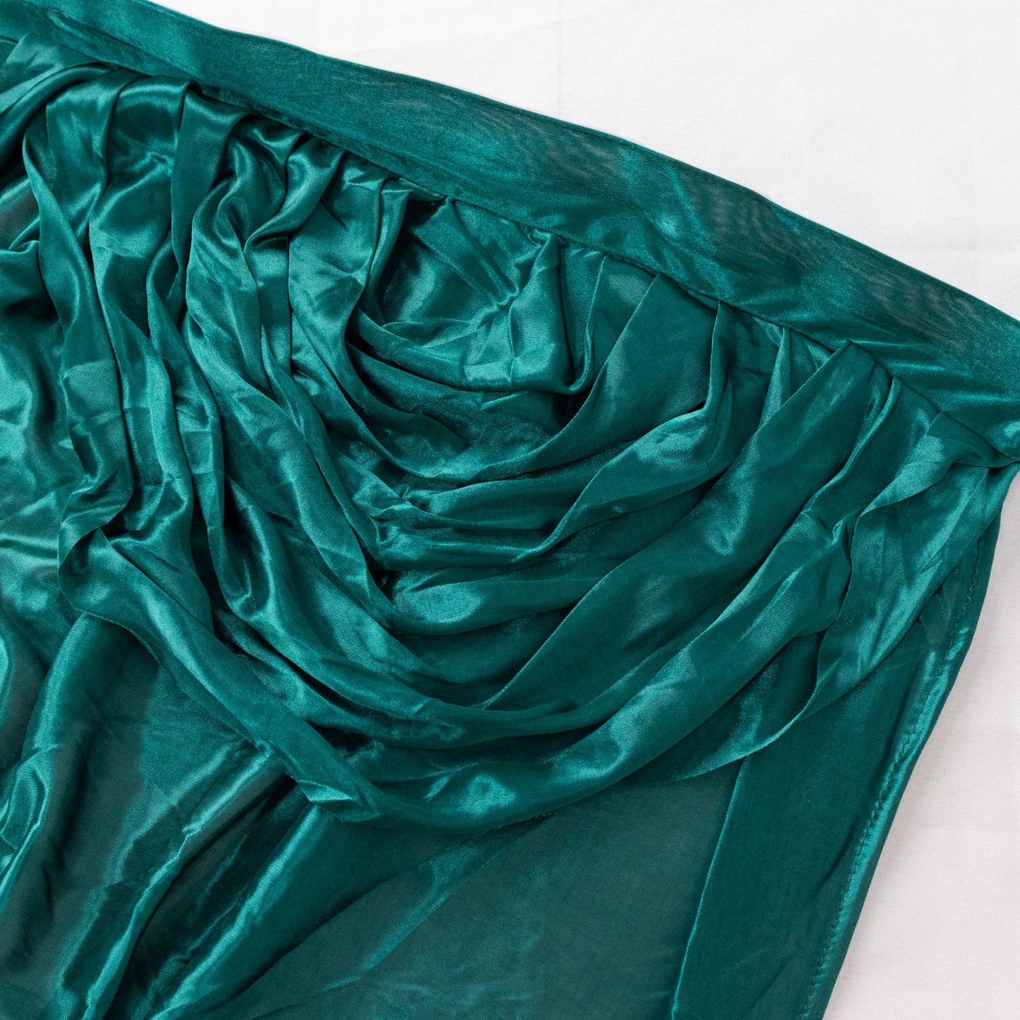 14ft Peacock Teal Pleated Satin Double Drape Table Skirt