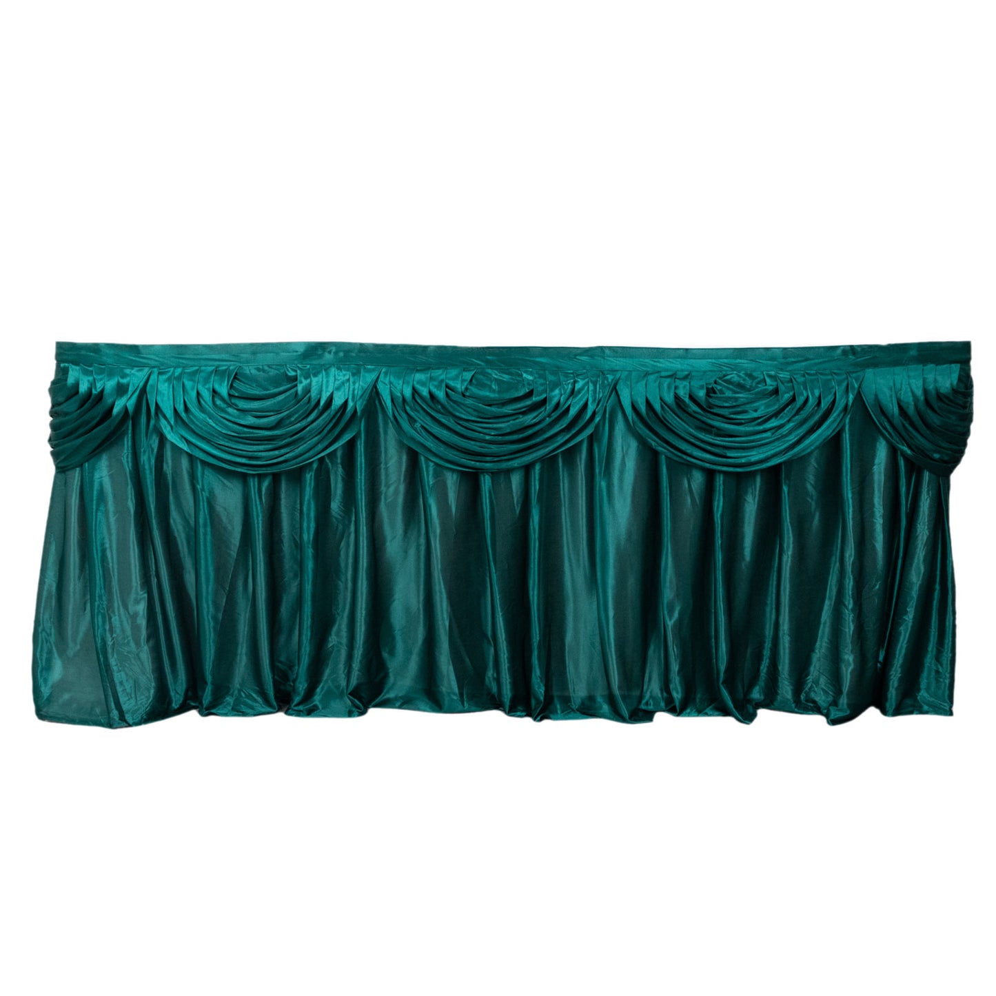 14ft Peacock Teal Pleated Satin Double Drape Table Skirt