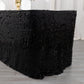 Black sequin table skirt with a dual-layered satin finish.