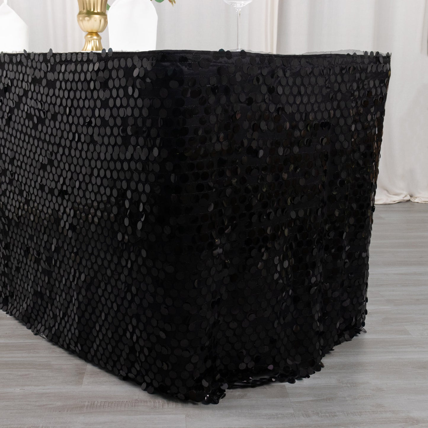 21ft Black Big Payette Sequin Dual Layered Satin Table Skirt