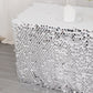 Silver dual layered satin table skirt with sequins.