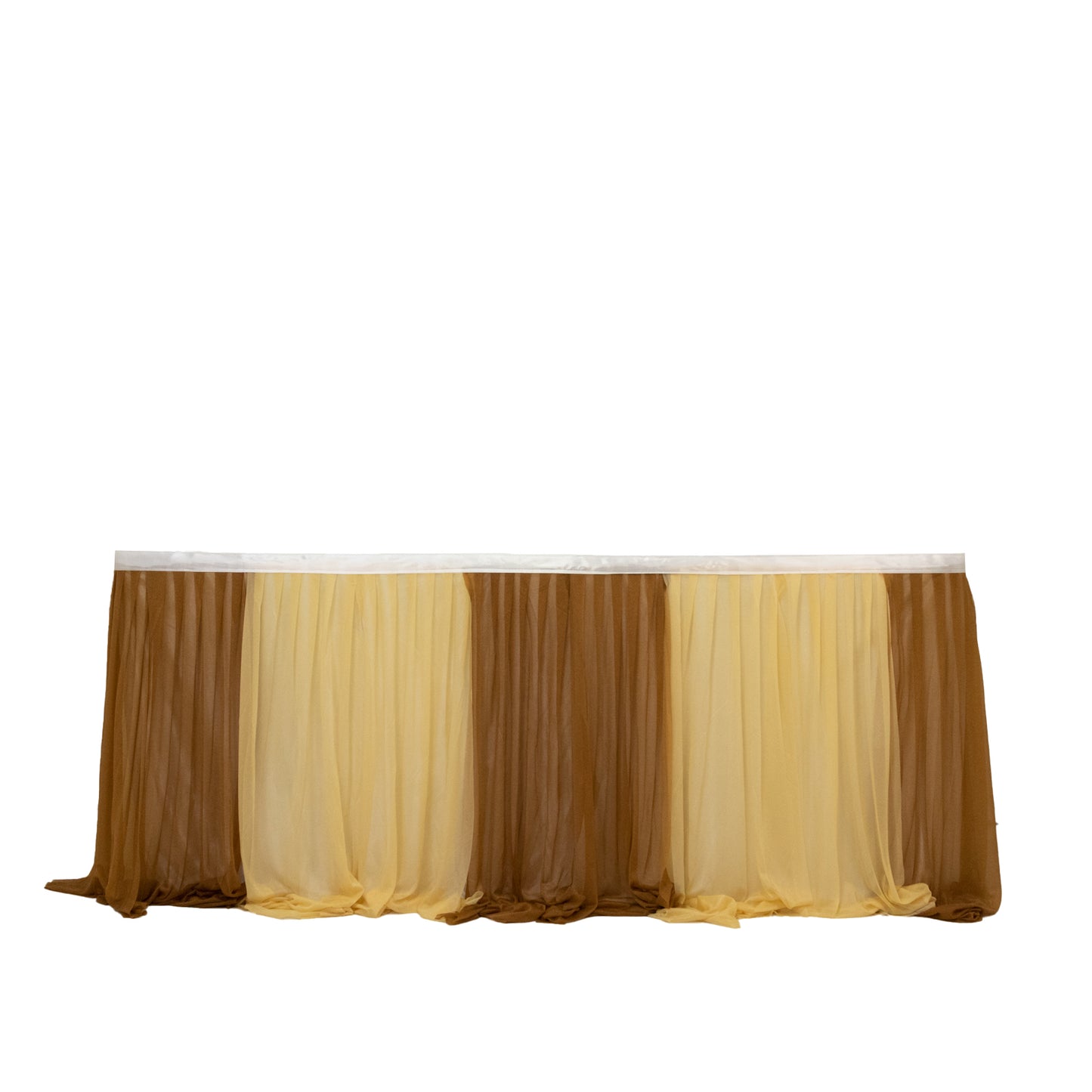 Gold sheer curtain drapes in layered design for elegant home decor.