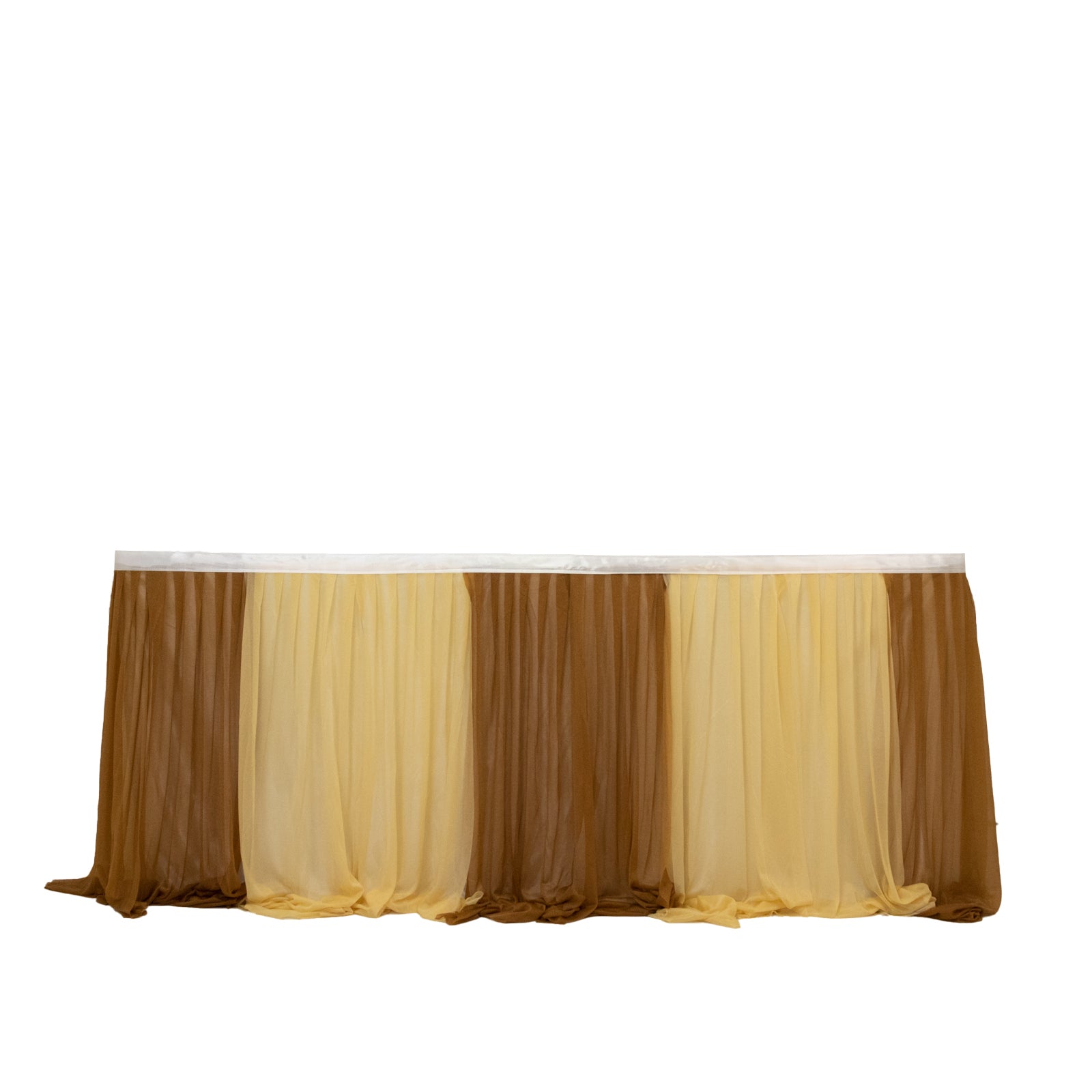 Gold sheer curtain drapes in layered design for elegant home decor.