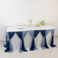 Navy blue and dusty blue chiffon table skirt with pleated ruffles.