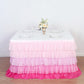 14ft Ombre Pink Ruffled Tutu Table Skirt with Satin Backing