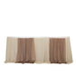 Beige sheer table skirt for elegant event decor and styling.