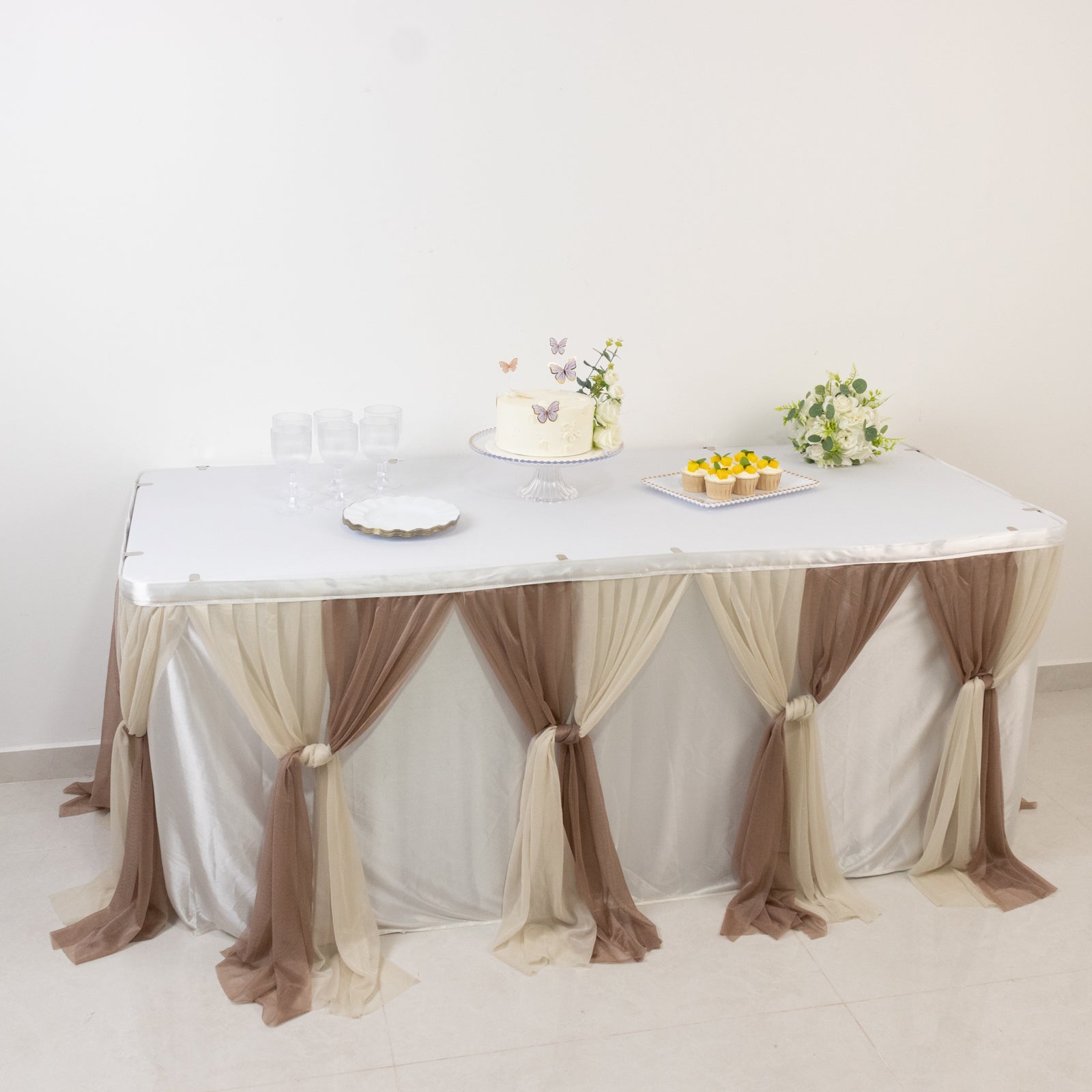 14ft Sheer Pleated Ruffle Skirting Chiffon Table Skirt - Thumbnail 2